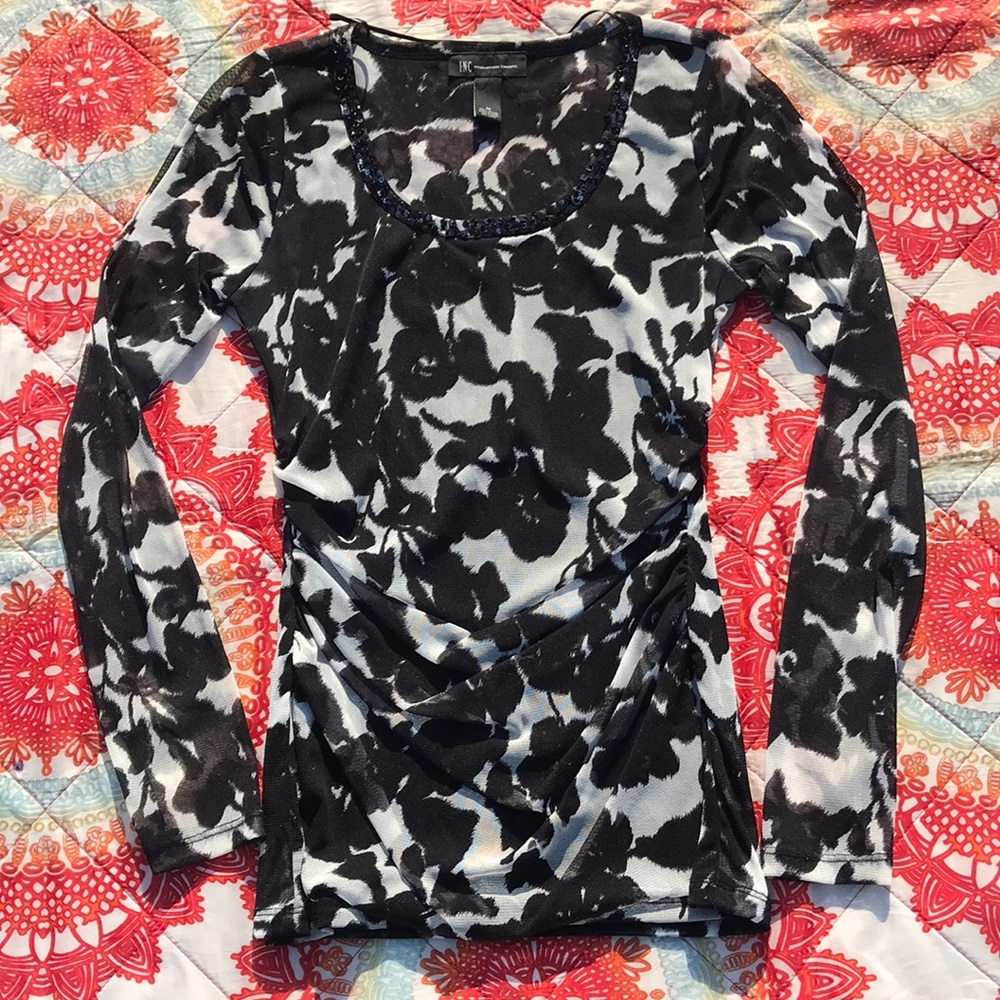Inc blouse with beaded neckline